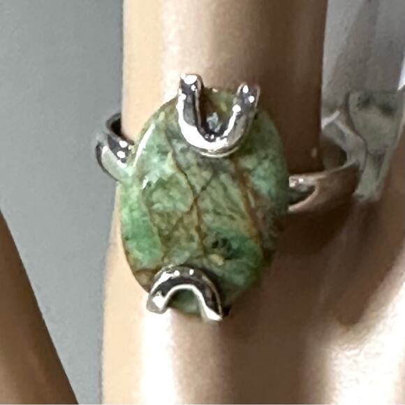 Natural Turkish Rainforest Chrysocolla 925 solid Sterling Silver Ring  size 8 - Picture 2 of 4